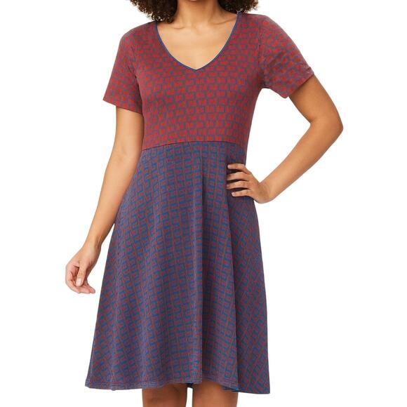 ace & jig Blue & Orange Jacquard Cotton Geometric Midi Dress Size Small - Picture 1 of 8